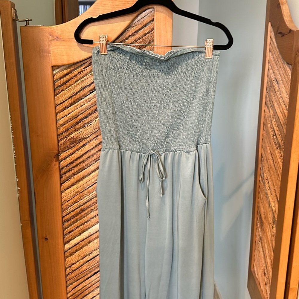Acid blue strapless pants romper